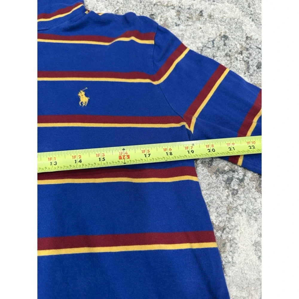 Polo Ralph Lauren Hoodie Long Sleeve Blue Red Yellow Stripe Hooded Tee Shirt Med
